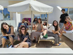 Participants relaxing and engaging in informal team-building during the Into the Digital Erasmus+ project in Paphos.