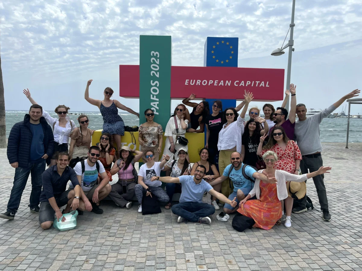 Youth workers visiting the Paphos 2023 landmark during the Level Up Your Leadership Skills Erasmus+ programme.