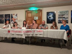 Participants engaging in a panel discussion on leadership during the Level Up Your Leadership Skills Erasmus+ training course hosted by YETF.